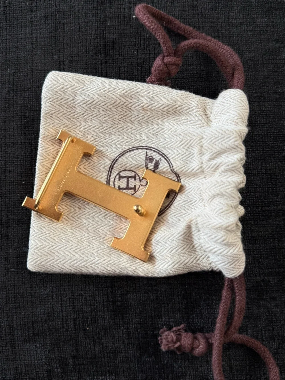Hermes Gold H Belt Buckle on Branded Pouch